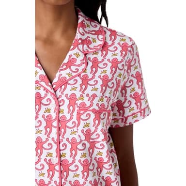 Zelbuck Womens Y2k Preppy Pajamas Set, 2 Piece Button Down Monkey Beach Shorts Set Holiday Vacation Loungewear Pjs for Jammies Back to School Party Birthday Gifts(Pink, Medium) - Image 2