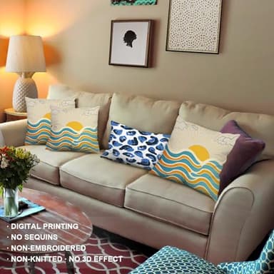 Shrahala Summer Beach Covers 18X18, Sun Lake Sunrise Waves Clouds Sky Retro Couch Pillow Cover, Blended Double-Sided No Inserts for Bedroom Living Room Set of 2 - Image 3