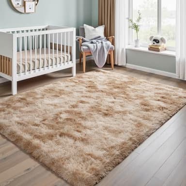 Terrug Fluffy Area Rug for Bedroom, Tie-Dyed Beige 3x5 Ft Throw Rug for Living Room Kids Room, Ultra-Soft Plush Washable Carpet with Non-Slip Rubber Backing, Cozy Floor Decoration - Image 3