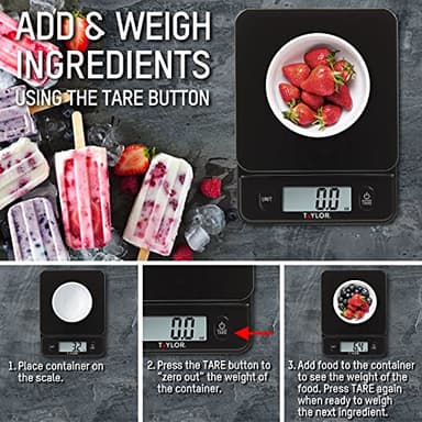 Taylor Glass Top Food Scale with Touch Controls, 11 lb Capacity, Sleek Black Design for Precision Food Measurement in Grams and Ounces - Image 4