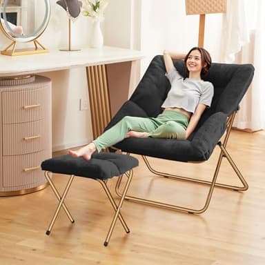 Kasunpul Comfy Saucer Chair, Foldable Living Room Chairs, Soft Faux Fur Lounge Chair for Bedroom, Reading Chairs for Adults, Kids, X-Large (Black) - Image 5