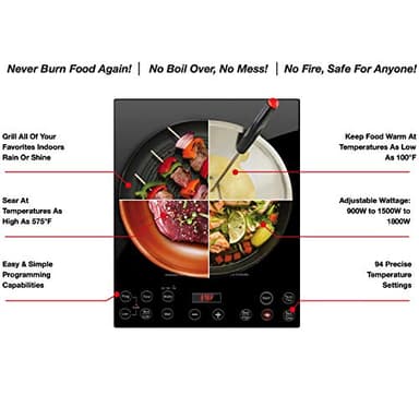 Nuwave Pro Chef Induction Cooktop, NSF-Certified, Commercial-Grade, Portable, Powerful 1800W, Large 8” Heating Coil, 94 Temp Settings 100°F - 575°F in 5°F, Shatter-Proof Ceramic Glass Surface - Image 2