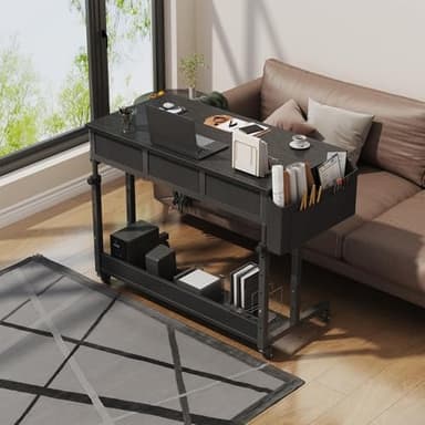 Rolling Standing Desk Adjustable Height with Drawers, 40 Inch Mobile Stand Up Portable Teacher Desks on Wheels for Classroom, Couch Sofa Side Laptop Table with Storage for Bedroom Home Office, Black - Image 5