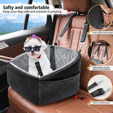 NEEZUKAR Dog Car Seat for Small Dogs,Detachable Washable Dog Booster Seat Under 30lbs, Pet Car Seat Travel Bed with Storage Pockets and Dog Safety Belt (Black/Grey) - Image 3