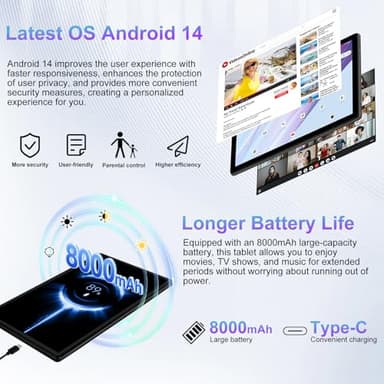 2025 Android 14 Tablet, 10 inch Tablets 22GB+128GB +1TB Expand, 8000mAh Octa-Core Tablet w/ Drop-proof Case, HD IPS Display, GPS, 5G WIFI, Split Screen,Widevine L1, for Adults and Kids -Metal Rose Red - Image 5