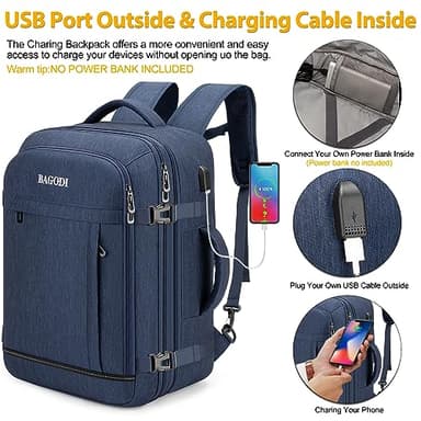 BAGODI Carry On Backpack for Men Women,42L Flight Approved Travel Backpack with 4 Packing cubes,Expandable Water-resistant 17Inch Laptop Backpack,Casual Daypack Businless Weekend Hiking - Image 3