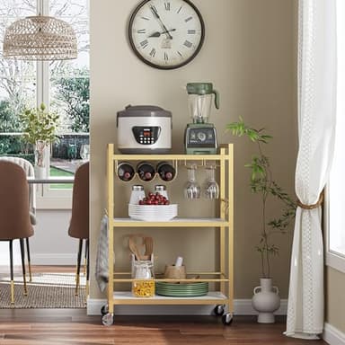 TUTOTAK Bar Cart - Serving Cart for Home - Microwave Cart, Drink Cart, Mobile Kitchen Shelf with Wine Rack and Glass Holder, Rolling Beverage Cart BC01BMG030 - Image 3