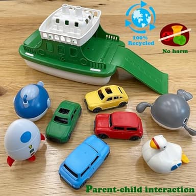 OKGIUGN Ferry Boat with 4 Car and 4 Wind Up Bath Swimming Toys, Kids Bath Toy Floating Vehicle Whales Submarines Swans Rockets, Bathtub Bathroom Pool Beach Toy Set for Toddlers Boys Girls - Image 5