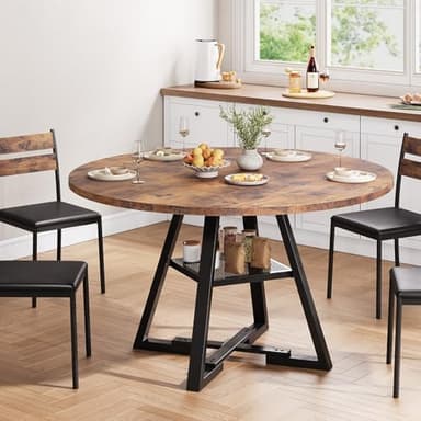 Jocoevol Round Dining Table for 4,Kitchen Dining Room Circle Dinner Pedestal Table,Space Saving Wood Kitchen & Dining Room Furniture (Vintage, 42In) - Image 4