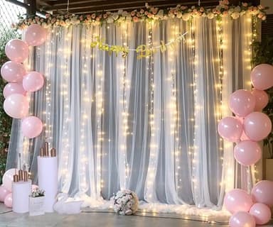 White Tulle Backdrop Curtain with Lights String for Parites 10×8ft Sheer Backdrop Curtains White Curtain Backdrop for Wedding Baby Shower Birthday Party Photo Shoot Decorations(2 Panels 10ft×8ft) - Image 4