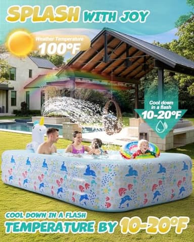 Inflatable Pool for Kids and Adults, Large Blow up Swimming Pool (118" L x71 W x 23.5" H), Unicorn Pool for Kids with Sprinkler, Thicken Oversized Pools for Whole Family Party Backyard Garden Outdoor - Image 3