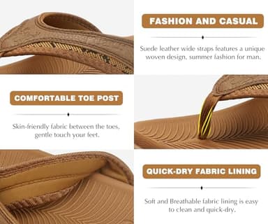 KuaiLu Mens Leather Sport Flip Flops Comfort Orthotic Thong Sandals with Plantar Fasciitis Arch Support for Outdoor Summer - Image 6