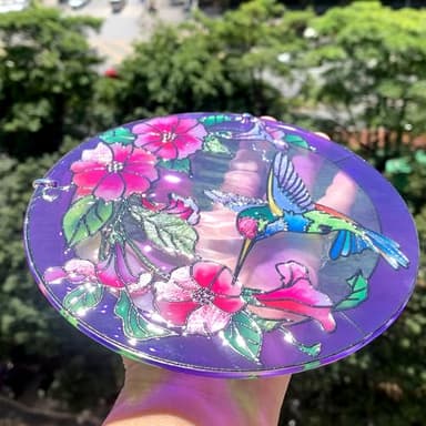 Stained Glass Window Hanging, Hummingbird Gifts for Women, Bird and Flowers Suncatcher for Window, 6" Purple Sun Catchers, Hand Painted Glass for Birds Lover (6 inch) - Image 6