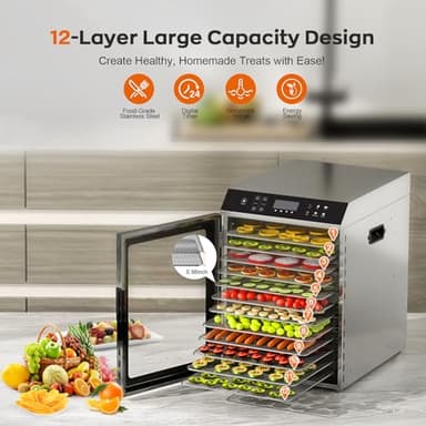 Food Dehydrator for Jerky, 12-Trays Stainless Steel, 850W Electric Dehydrator Machine with 10 Presets, Adjustable Timer, Temperature Control, Digital Food Dryer for Herb, Dog Treats,Meats & Veggies - Image 3