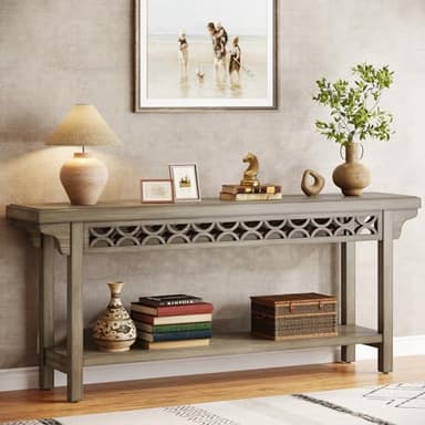 Tribesigns 70.8-Inch Solid Wood Long Console Table, Farmhouse Entryway Table with Storage, Narrow Sofa Table Grey Couch Table for Living Room Entryway Hallway (Gray) - Image 9