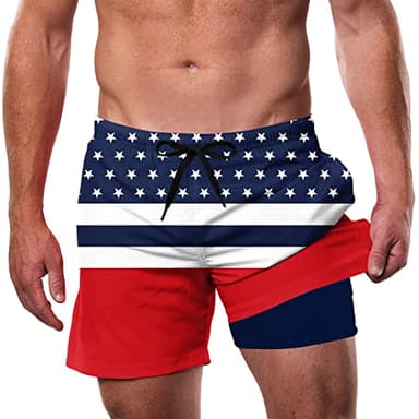 Cozople American Flag Swim Trunks Mens Compression Liner Patriotic Bathing Suit Beach Quick Dry Swim Shorts M - Image 1