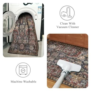 RUGSURE Washable Area Rugs - Perfect for Living Room, Bedroom, Kids Room, Nursery - Stain & Water Resistant Non-Slip, Pet & Child Friendly, Vintage Tribal Area Rugs (Rust, 9' x 12') - Image 4