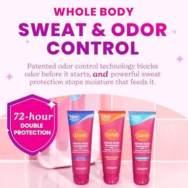 Lume Whole Body Deodorant Plus Sweat Control - Smooth Cream Tube - 72 Hour Odor And Sweat Control - Baking Soda Free, Skin Loving - 3.0 ounce (Pack of 2) (Soft Powder - Image 4