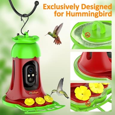 Lollyes Hummingbird Feeder with Camera, 7W Solar-Powered Smart Bird Feeder Camera with SD Card, AI Identify Bird Species, Anti-Ant Moat, Ideal Gift - Image 3