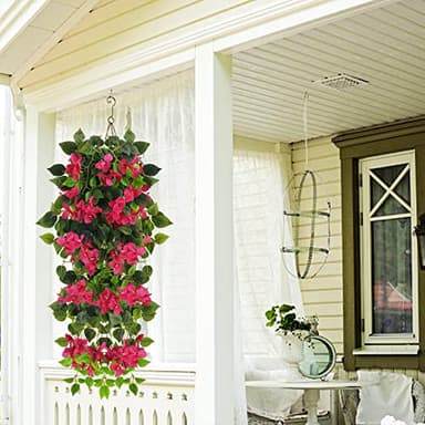 Elecxlink Fake Hanging Flowers Plants Bougainvillea Artificial,UV Resistant Faux Silk Flower Fabric Vine for Indoor Outdoor Garden Porch Eave Fence Wedding Wall Spring Summer Decor - Image 2