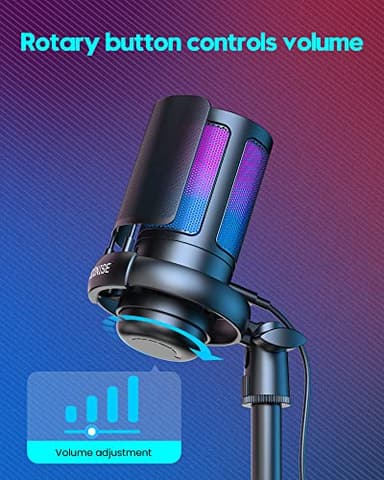 COCONISE Gaming Microphone, USB PC Mic for Podcasts Videos, Streaming, Condenser Mic with Quick Mute, Tripod Stand, Pop Filter, RGB Indicator, Shock Mount, Rotate gain button, Compatible with PS4/5/PC - Image 2