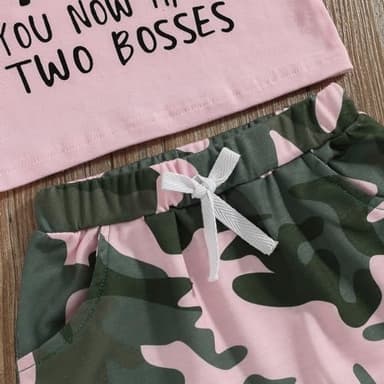 Fernvia Toddler Girls Clothes 1T 2T 3T 4T 5T Summer Outfits Baby Kids Letter Short Sleeve T-Shirt Tops & Camouflage Shorts Sets (A-Pink, 6-12 Months) - Image 6