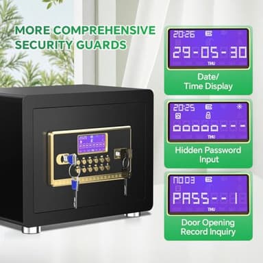 Safe Box with Digital Keypad & Alarm System - Electronic Lock Box for Jewelry Cash with Adjustable Shelves - Includes LED Light & Fireproof and Waterproof Bag(0.8/1.0/1.3/1.53/2.5Cuft) - Image 2