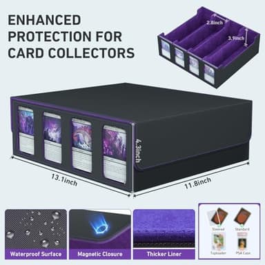 4-Row Trading Card Storage Box, Bulk Cards Case for 3200+ Mtg tcg Magic Playing Game Card Organizer, Commander Deck Box with 4 Supports & 24 Dividers & Strap & 101 Sleeves - Image 5