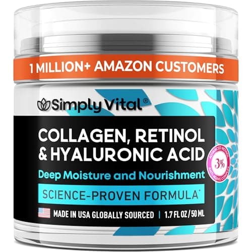 SimplyVital Collagen, Retinol & Hyaluronic Acid Cream - Anti-Aging Face Moisturizer for Face, Firming Skin Care Neck & Décolleté - Made in USA, Daily Moisturizer Face Cream Day & Night - 1.7 fl.oz. - Image 1