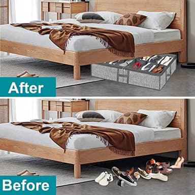 Meerainy Under Bed Shoe Storage Organizer for Closet 2 Pack- Fits 24 Pairs Underbed Shoes Rack Container Boxes with H Shap Sturdy Handles and Clear Window,Foldable Shoe Rack Holder,Grey - Image 8