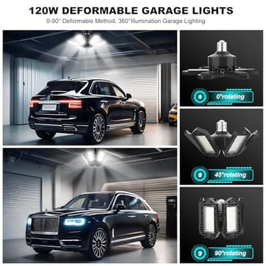 Brobantle LED Garage Ceiling Lights 8 Pack 120W Deformable Garage Shop Light for Attic Basement Workshop Screw in E26 E27 Base - Image 2