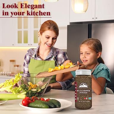 Himalayan Chef Organic Black Pepper Powder Shaker - 6.17Oz (175g), Free from Artificial Colors & Additives, Non GMO & Kosher Certified, Black Pepper Shaker - Image 3