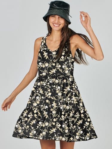 ANRABESS Womens Summer Casual Tank Dress Sleeveless V Neck T Shirt Sundress Flowy Tiered Swing Mini Beach Vacation Dresses Black Floral XX-Large - Image 5