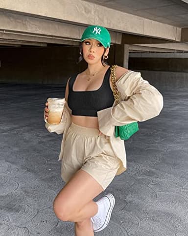 OLCHEE Womens 3 Pack Crop Tank Tops Basic Seamless Ribbed Sleeveless Square Neck Workout Top Summer Exercise Yoga Gym Shirts - Black Brown Beige Small - Image 5