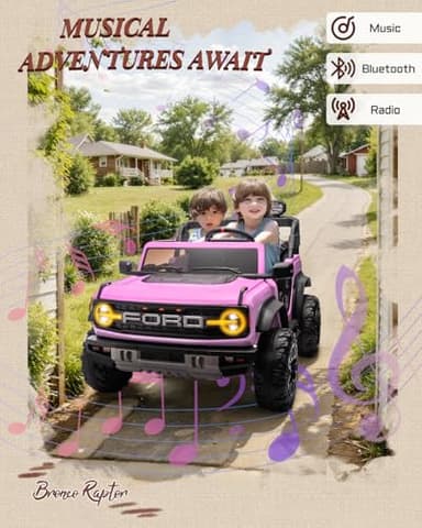 First Ride On 24V Ride on Toys for Big Kids, Licensed Ford Bronco Raptor 2 Seater Ride on Cars with Remote Control, Ride on Truck w/ 4-Wheeler Suspension, 3 Speeds, Led Lights, Bluetooth (24V, Pink) - Image 6