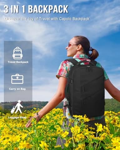Capolo Travel Backpack for Women Men Waterproof Laptop Backpack Flight Approved Personal Item Backpack Overnight Weekender Bag College Bookbag for Business, Work, Traveling Fits 15.6 '' Laptop,Black - Image 7