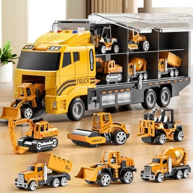 NIPLOOOW Toddler Boys Construction Truck Vehicle Toy Set with Play Mat and Die-Cast Toy Car, Transport Carrier Truck for Kids 3-5, Birthday Gifts Toys for 3-8 Year Old Boys - Image 1