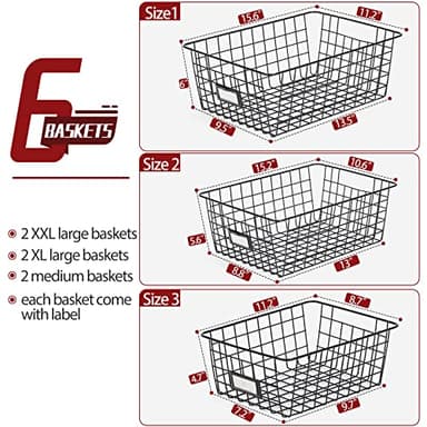 6 Pack Wire Baskets for Pantry Organization and Storage, Kitchen Organizer, 2 XXLarge & 2 XLarge & 2 Large - Image 2