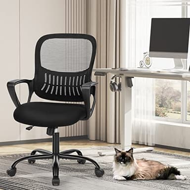Sweetcrispy Home Office Computer Desk Chair, Managerial Executive Ergonomic Mid-Back Mesh Rolling Swivel Chair with Wheels, Comfortable Lumbar Support, Comfy Arms for Bedroom, Study, Student, Black - Image 8