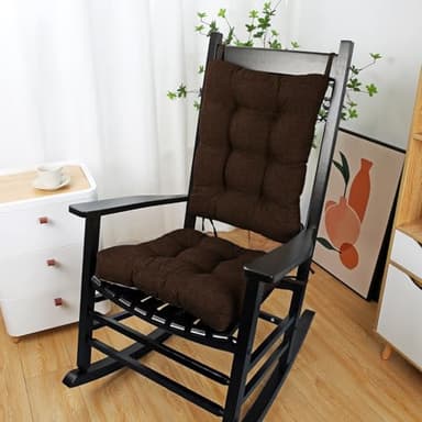 BUYUE Chair Cushion Set for Rocking Chair, Back Pillow & Seat Cushion with Ties, Original Woven Fabric Non-Slip Chair Pads for Elderly Sitting, Chocolate - Image 3