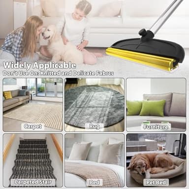2 in 1 TPU and Copper Rake Teeth Carpet Rake for Pet Hair Removal,60inch Adjustable Long Handle Pet Hair Remover Tool,Reusable Cat Dog Hair Rake Broom,Lint Remover Scraper for Carpet,Bed(Black-Silver) - Image 7