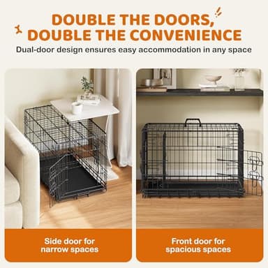 Yaheetech 30 inch Double Door Dog Crate w/Divider for Puppy, Collapsible Metal Dog Kennel with Removable Tray, Portable Travel Cage, Black - Image 4