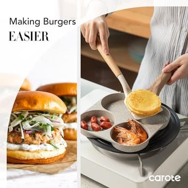 CAROTE Egg Pan Omelette Pan, 4-Cup Nonstick Granite Omelette Skillet - Pancake Pan and Healthy Egg Cooker Suitable for Gas Stove & Induction Cookware - Image 3
