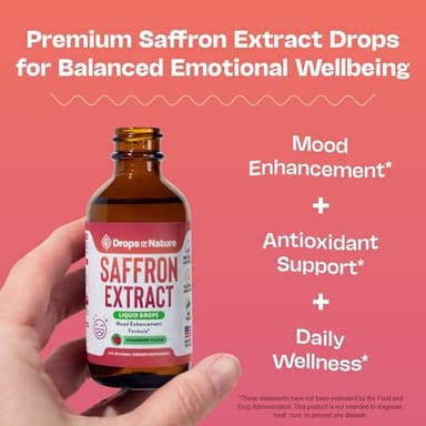 Saffron Supplements – Vegan, Fast Absorption Liquid Drops – Made with Pure Saffron Extract – Mix with Drinks Daily – Supports Eye Health, Emotional Balance & Antioxidant Level Boost (Strawberry, 60mL) - Image 2