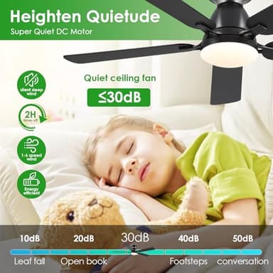 Ceiling Fans with Lights- 52" Low Profile Indoor Ceiling Fan with Light and Remote/APP Control, Flush Mount, LED Dimmable DC Reversible Modern Ceiling Fan for Bedroom(Black) - Image 4