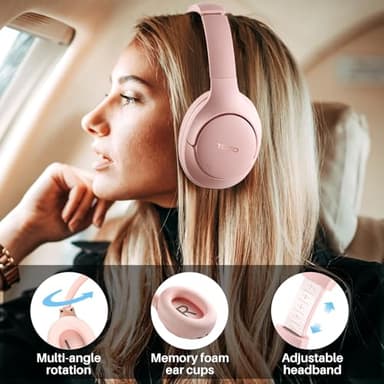 TOZO HT2 Hybrid Active Noise Cancelling Headphones, Wireless Over Ear Bluetooth Headset, 60H Playtime, Hi-Res Audio Custom EQ via App Deep Bass Comfort Fit Ear Cups, for Home Office Travel Pink - Image 7