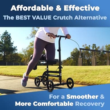 KneeRover Economy Knee Scooter Steerable Knee Walker for Adults for Foot Surgery, Broken Ankle, Foot Injuries - Foldable Knee Rover Scooter for Broken Foot Injured Leg Crutch (Black) - Image 3