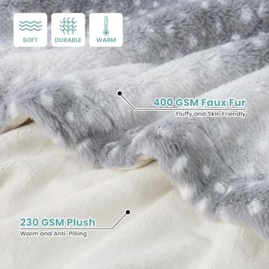 COZY KISS Waterproof Pet Blanket for Large Dog, Soft Luxury Faux Fur Throw for Woman Sofa Bed Couch, Non-Shedding Double Sided, Super Fluffy Thick Warm, Reversible, 50x60 in, Grey Deer Print - Image 2