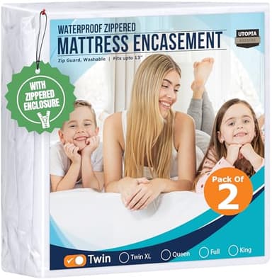 Utopia Bedding Waterproof Mattress Protector Twin Size (Pack of 2), Zippered Mattress Encasement Bed Bug and Dust Mite Proof, Absorbent Six-Sided Mattress Cover - Image 1