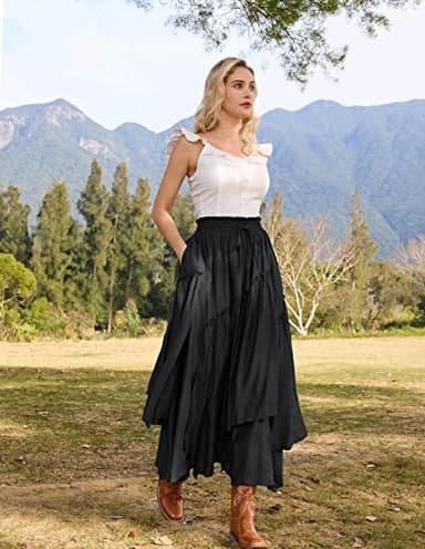 Scarlet Darkness Long Skirts for Women Renaissance Costume Pirate Maxi Skirt Plus Size with Pockets Black XL - Image 3